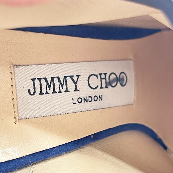 Jimmy Choo Blaize 100 Navy Blue Suede Ankle Bootie Crystal Strap size IT 37 - Picture 13 of 13